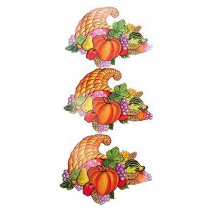 Vintage‎ Amscan Cornucopias Three Die Cut Harvest Holiday Happy Thanksgiving